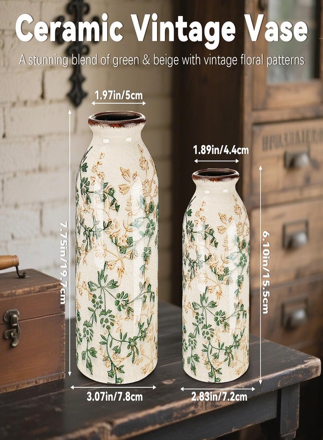 Ninehaoou 2 Pcs Vintage Ceramic Flower Vase, Rustic Boho Farmhouse Decor for Home, Table, Shelf, Office, Small Decorative Centerpiece, Cute Aesthetic Gift (6.1 Inches/7.8 Inches) - Image 3